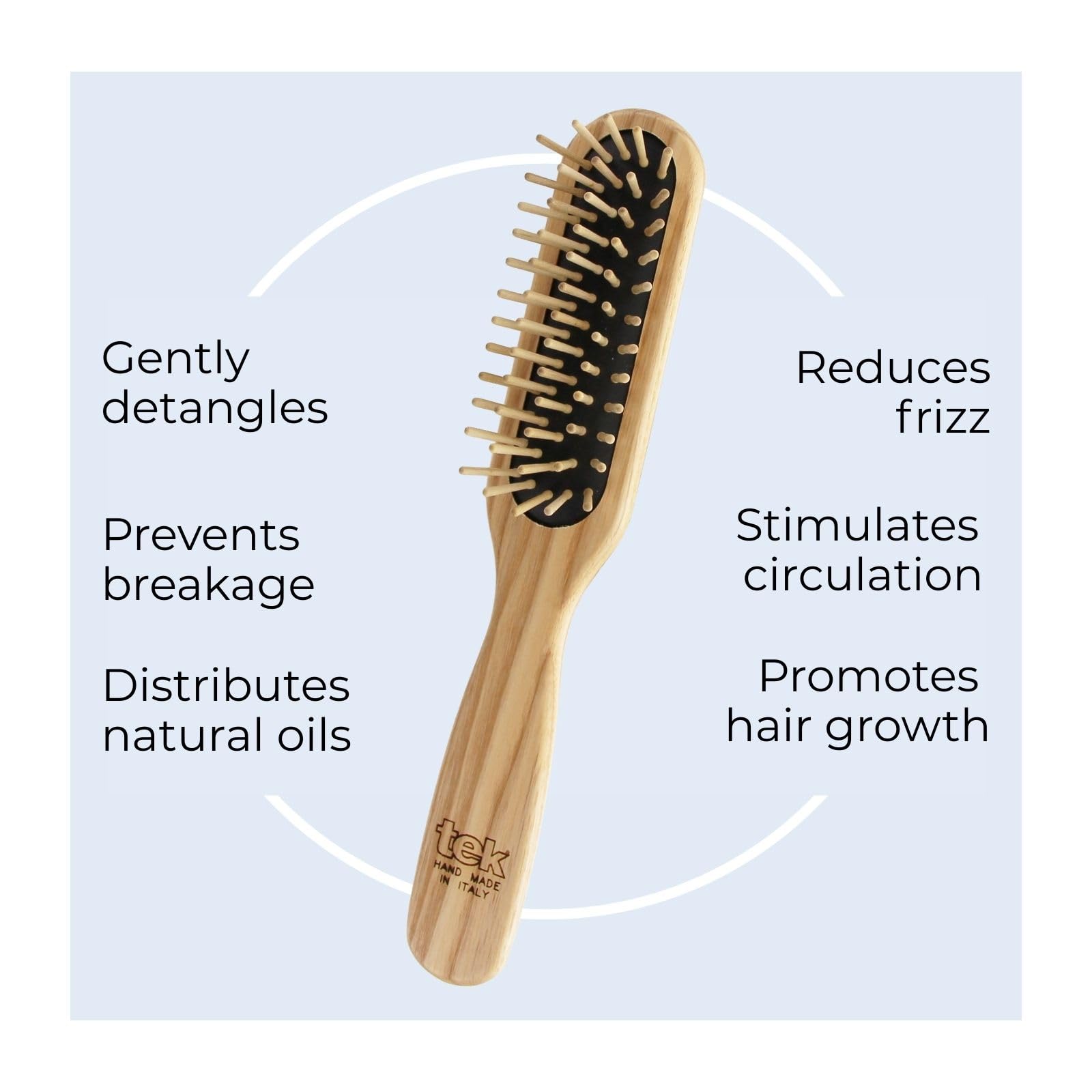 TEK short-rounded teeth close-up shows snag-free detangling capability.