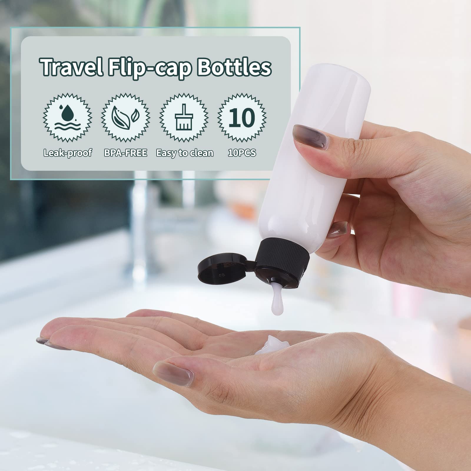 Tekson 2oz travel bottle label-sticker applied for quick content ID
