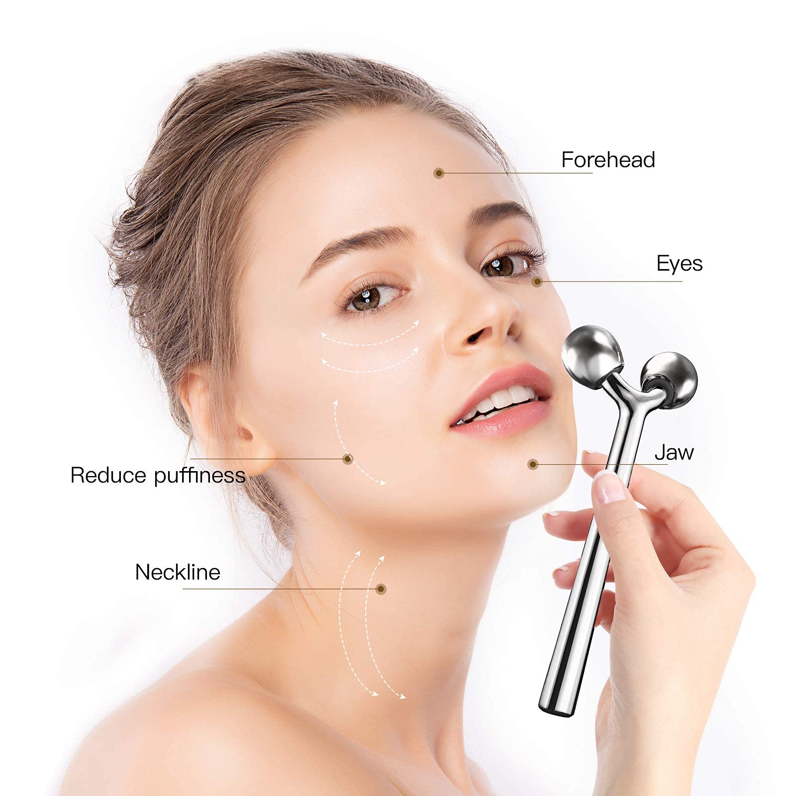 Tekson 3D metal face massager handle view with ergonomic grip for easy daily use.