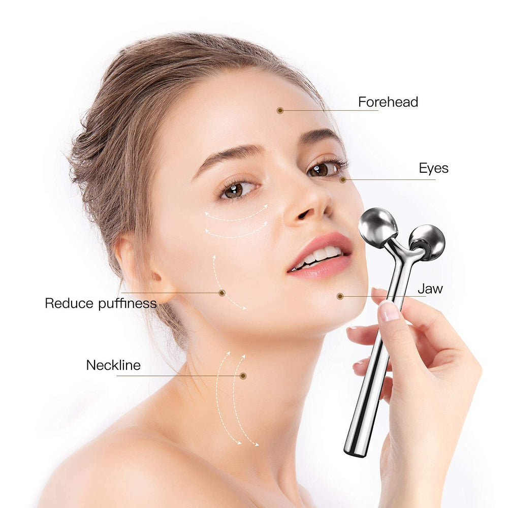 Tekson 3D metal face massager handle view with ergonomic grip for easy daily use.