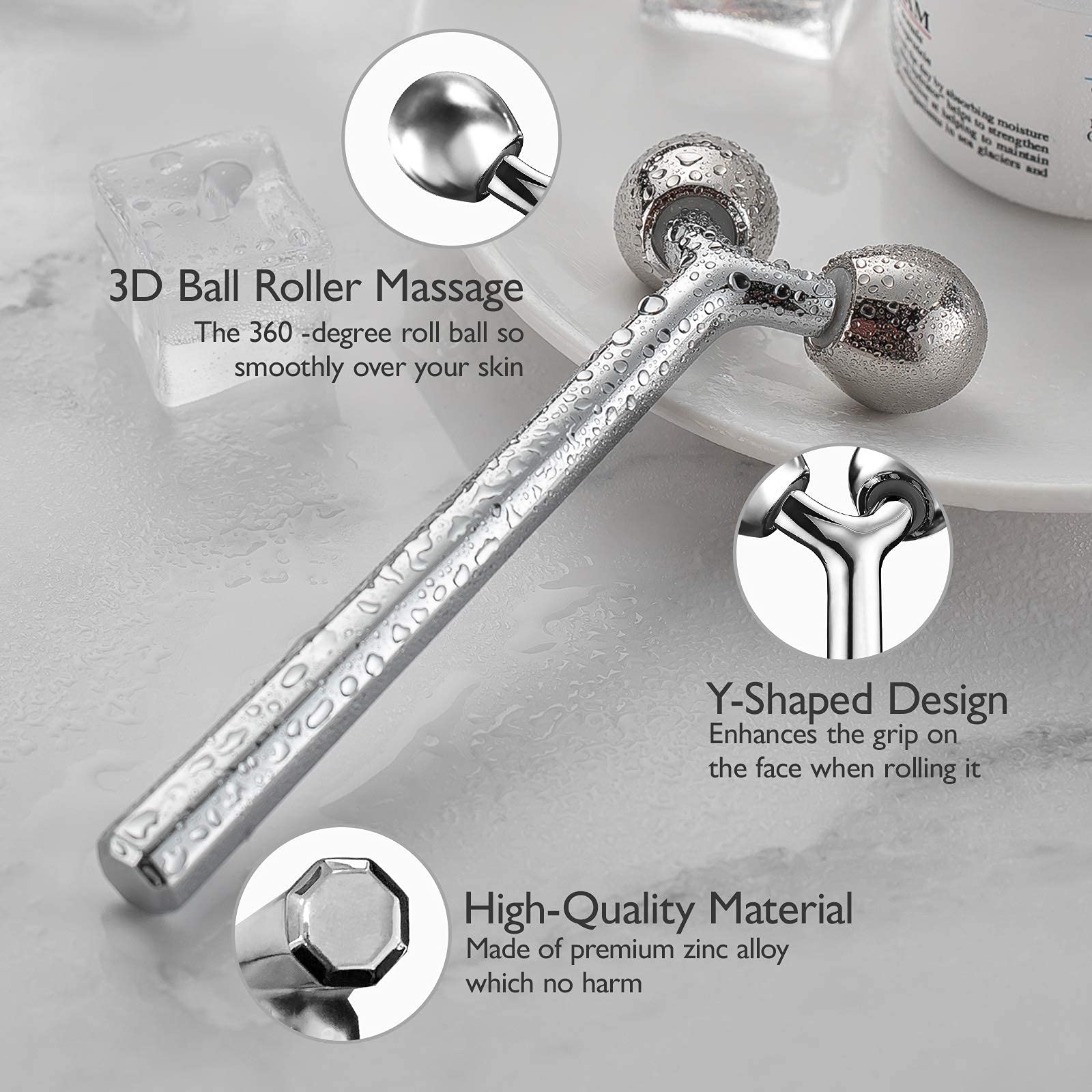 Tekson facial roller cooling effect demonstrated during a refreshing morning massage.
