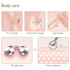 Tekson facial roller under-eye use illustrating soothing puffiness-taming benefits.
