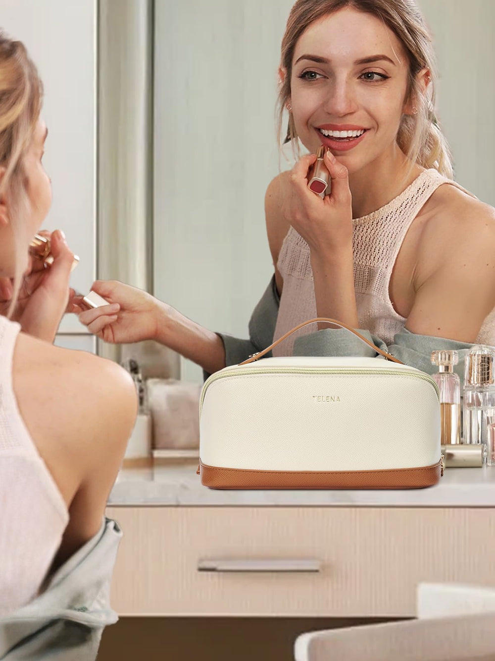 Telena Leather Make Up Bag gift-ready and stylish for someone special.