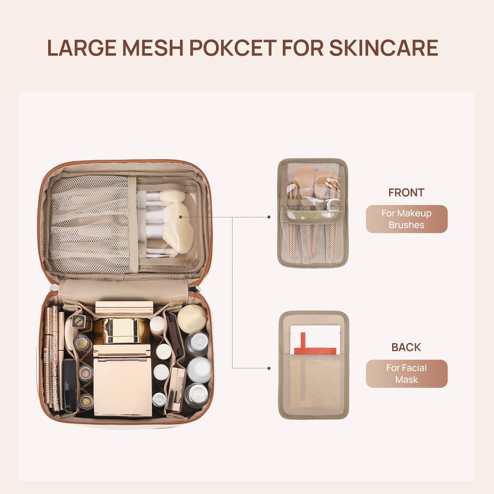 Telena makeup bag detachable brush pouch protects delicate brushes on trips