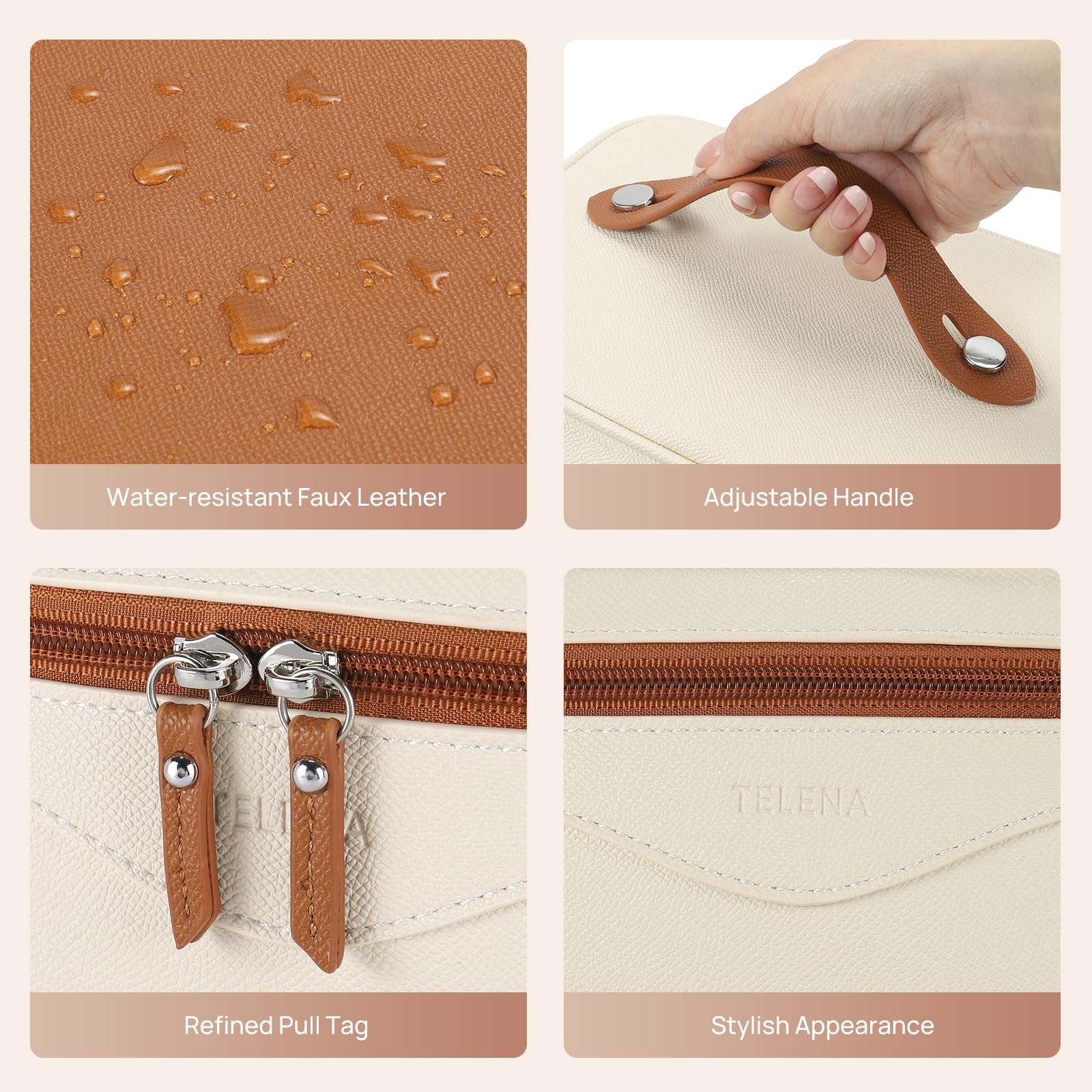 Telena makeup bag offers three color options to match your style