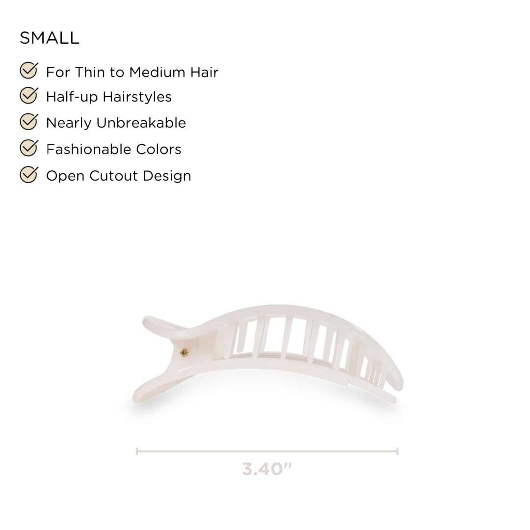 Teleties Coconut White flat round clip with bendable teeth resists deformation.