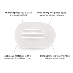 Teleties Coconut White clip delivers strong grip for all hair textures during activity.