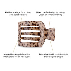 Teleties flat square clip provides strong grip across all hair textures.