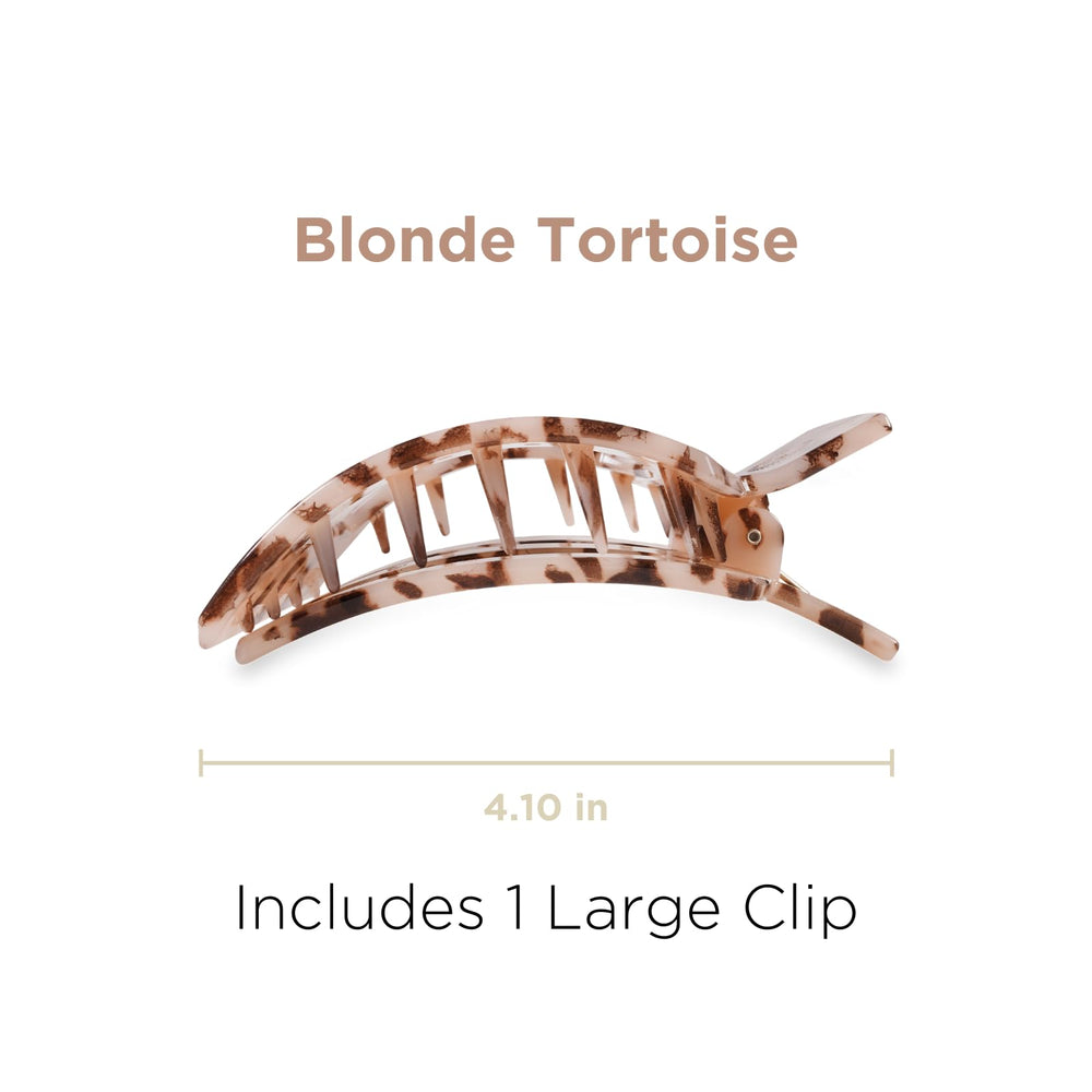 Teleties flat square clip with bendable teeth maintains shape and reduces breakage.