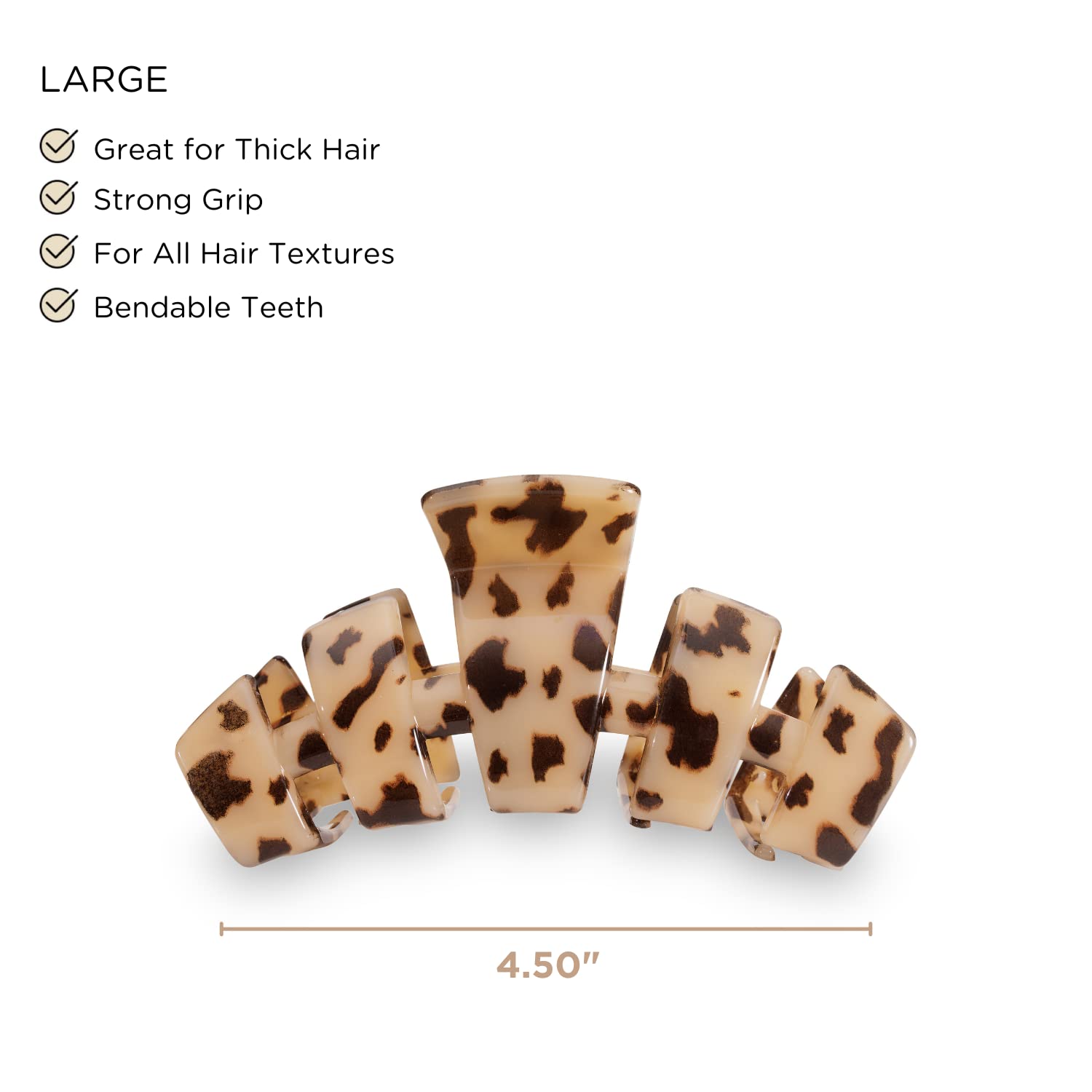 Teleties large clip shows bendable teeth for lasting shape and flexible styling.