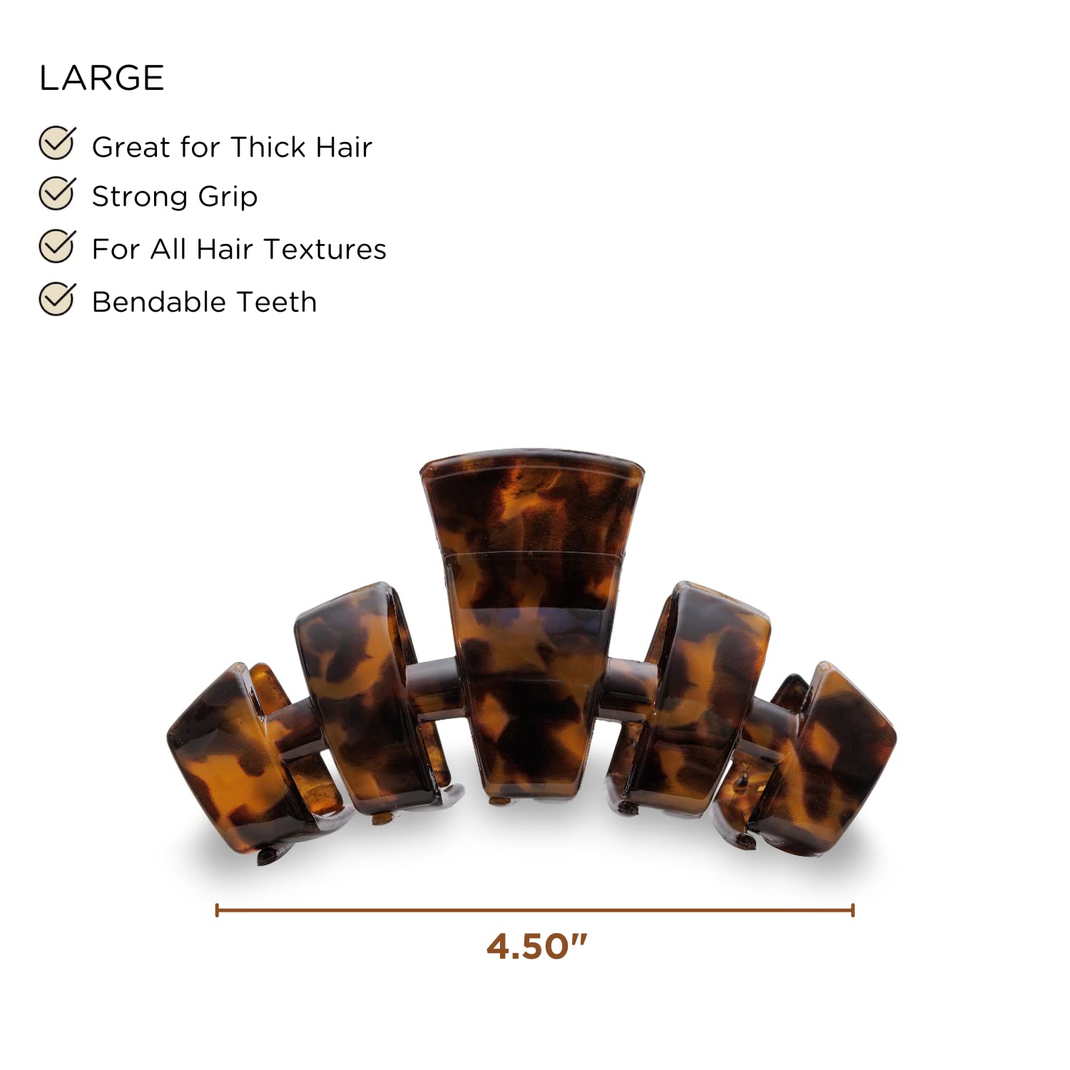 Teleties large hair clip features bendable teeth for secure styling.