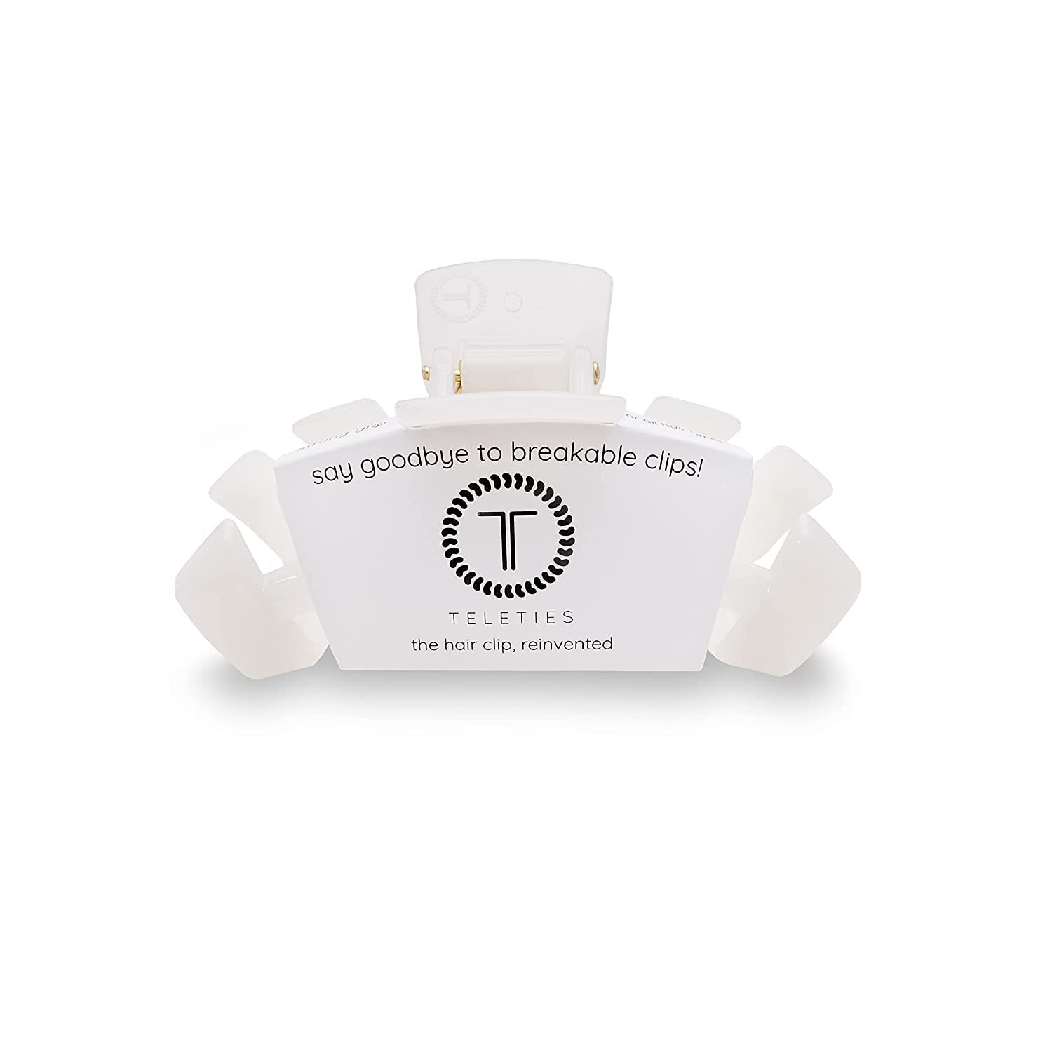 Teleties coconut white large hair clip closeup highlighting a sturdy grip for thick hair.