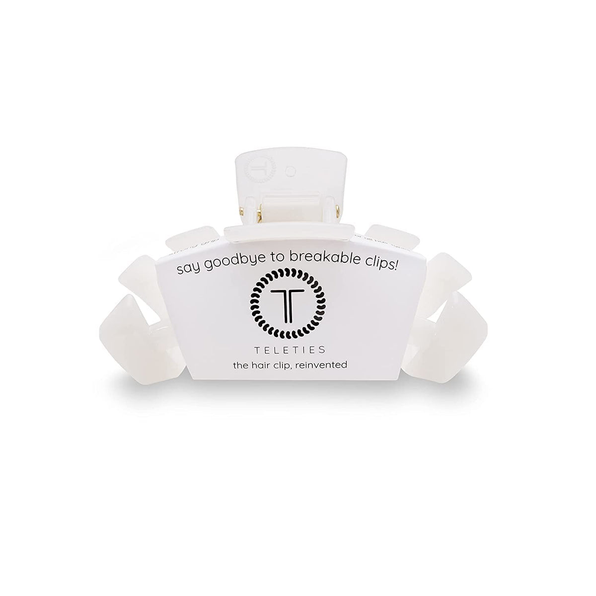 Teleties coconut white large hair clip closeup highlighting a sturdy grip for thick hair.
