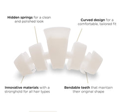 Teleties coconut white large hair clip showing bendable teeth in action for long-lasting shape.