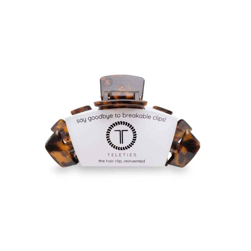 Teleties large hair clip with strong grip for thick hair textures.