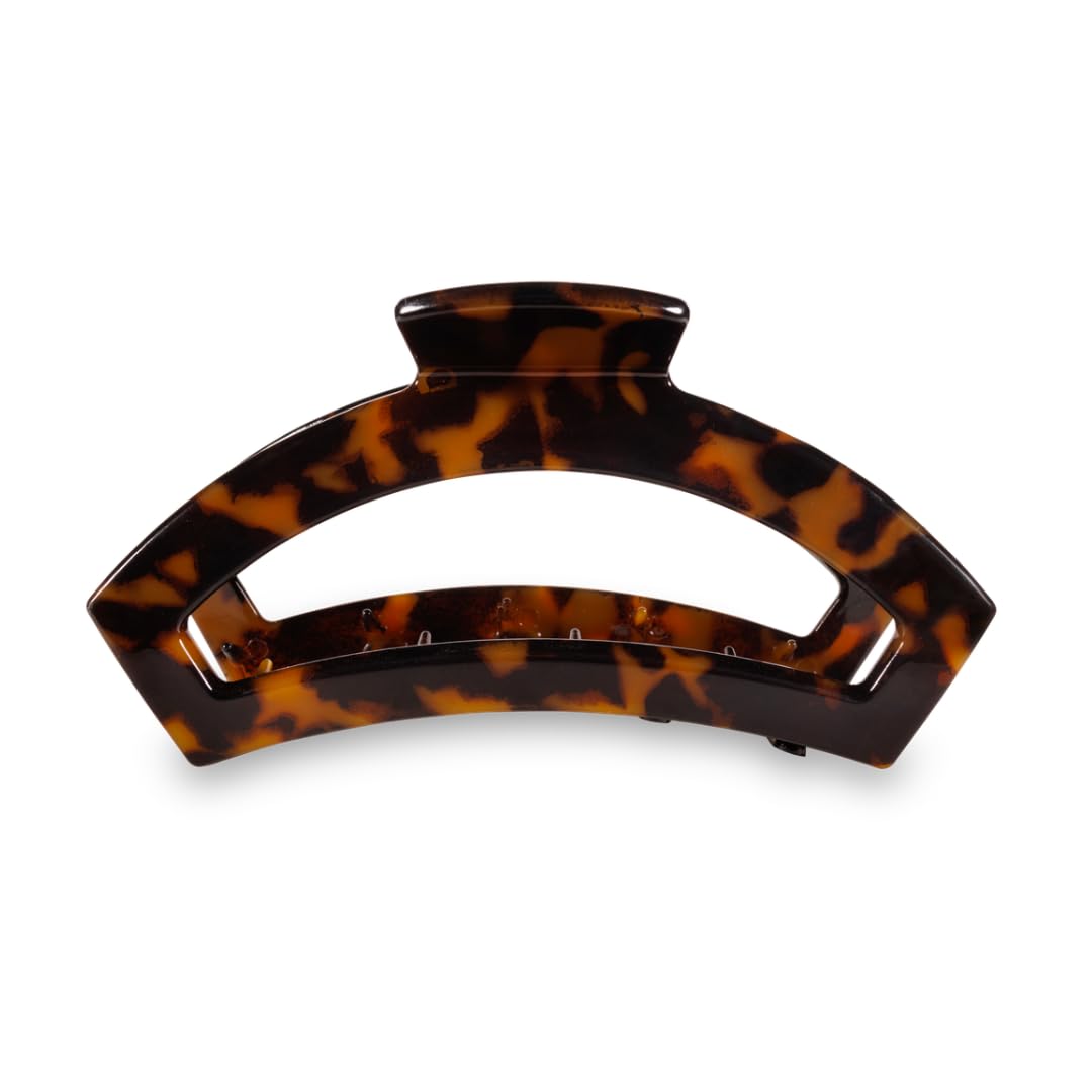 Teleties large open claw clip tortoise closeup highlights bendable teeth and durable grip.