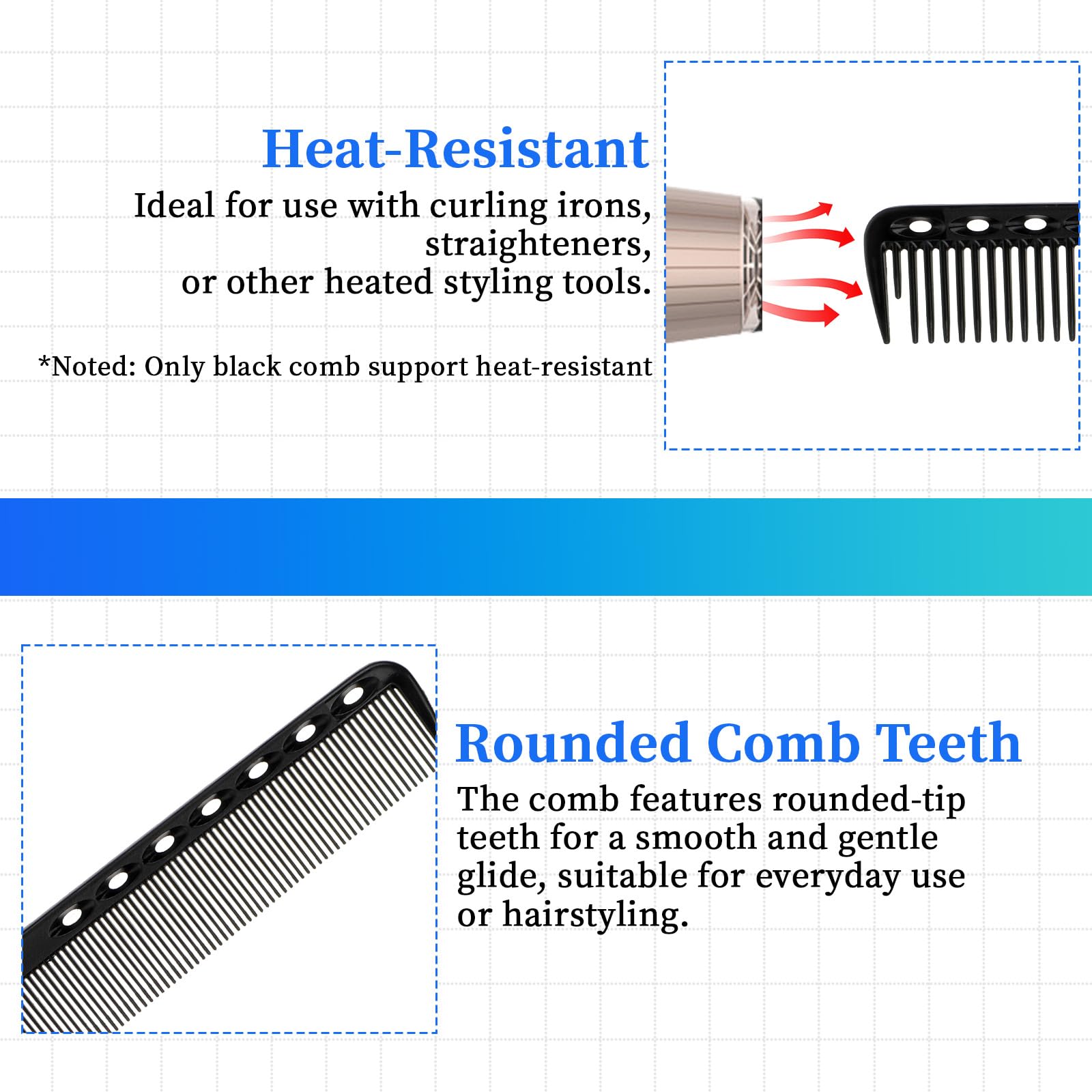 Telooco professional barber combs in use during a hairdressing session.