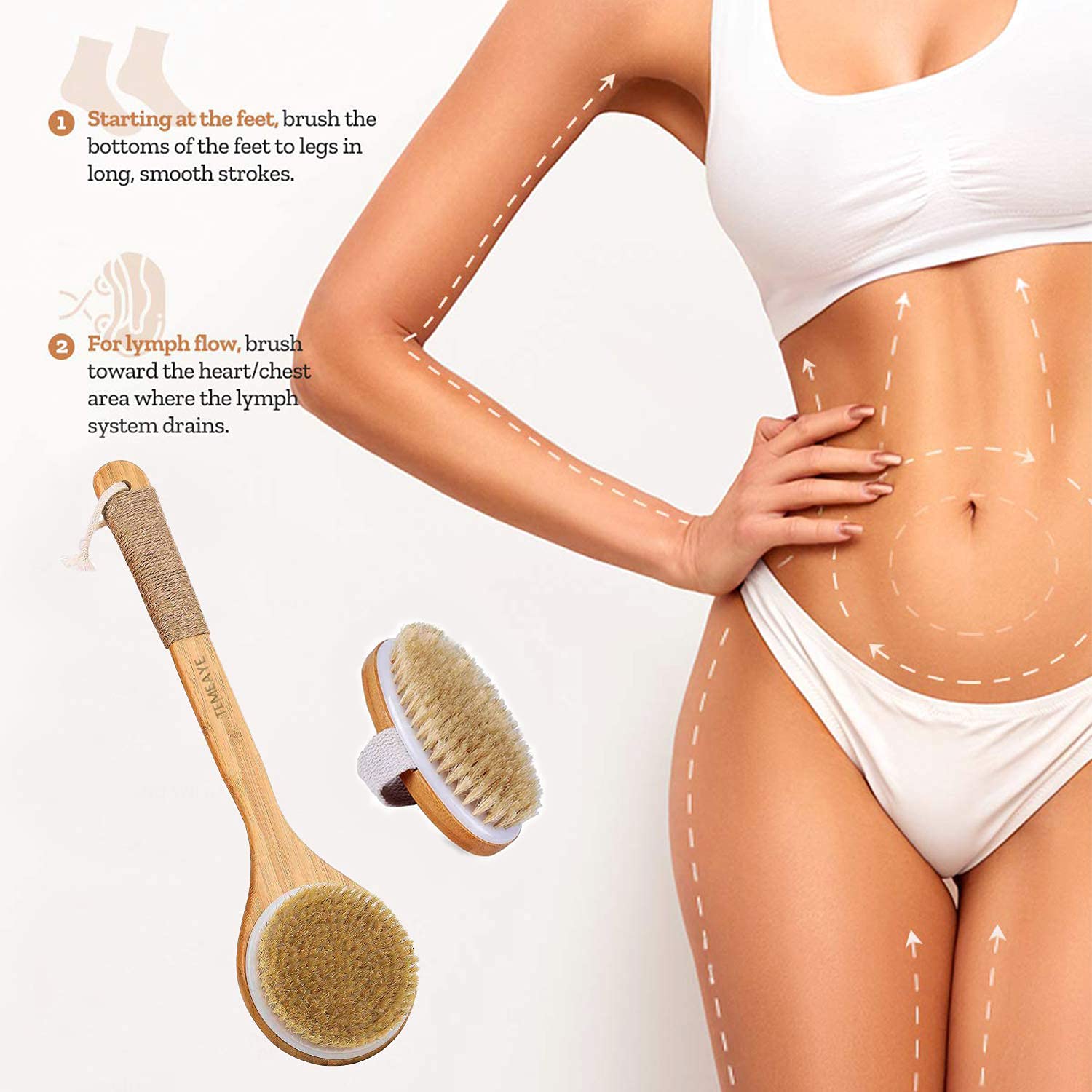 TEMEAYE oval handheld brush for lymphatic use with gentle exfoliation