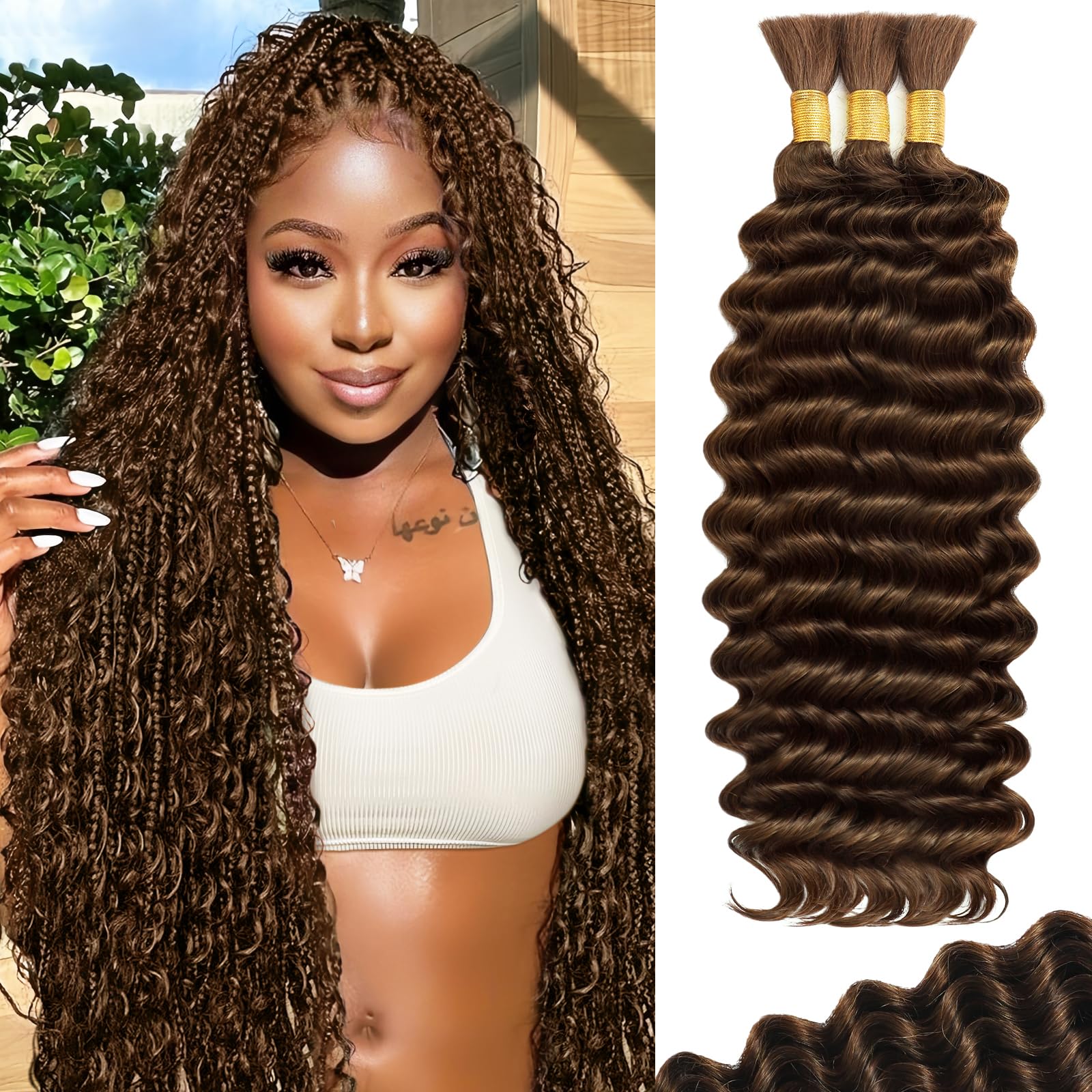 Temlux human braiding hair deep wave bundle pack shows natural texture and volume