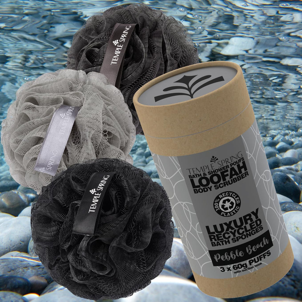 Temple Spring grey loofah sponges highlight eco-friendly design