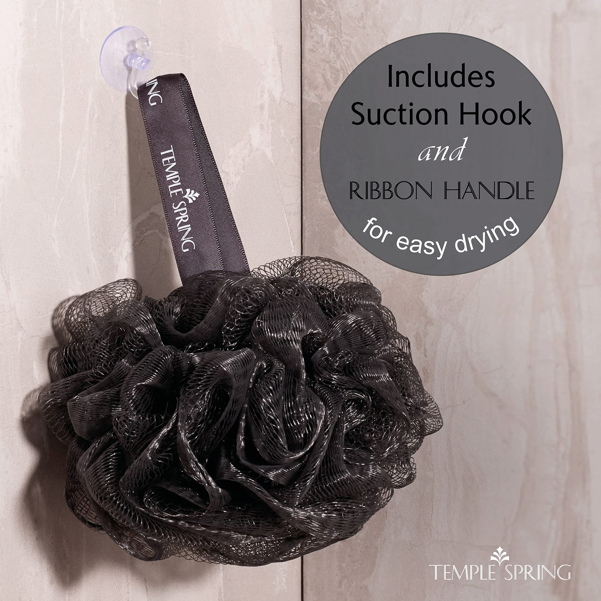 Temple Spring loofah bath scrubber promotes softness and smooth skin