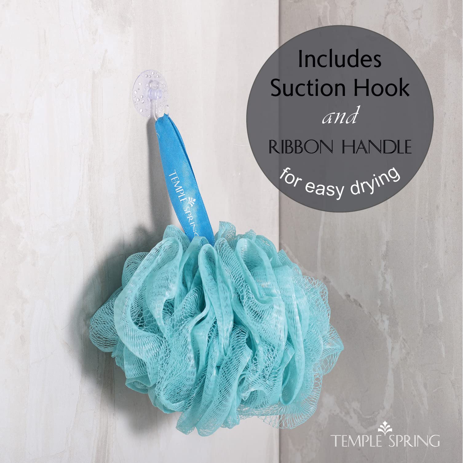 Temple Spring Recycled Luffa Sponge Ocean Blue exfoliation detail promoting softer skin.