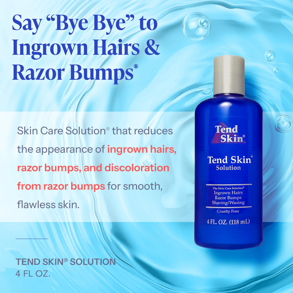 Tend Skin aftershave application shows quick, soothing post-shave care for irritated skin.