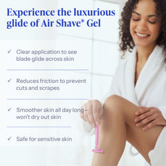 Tend Skin Air Shave Gel on hand shows clear, non-foaming glide and hydration.