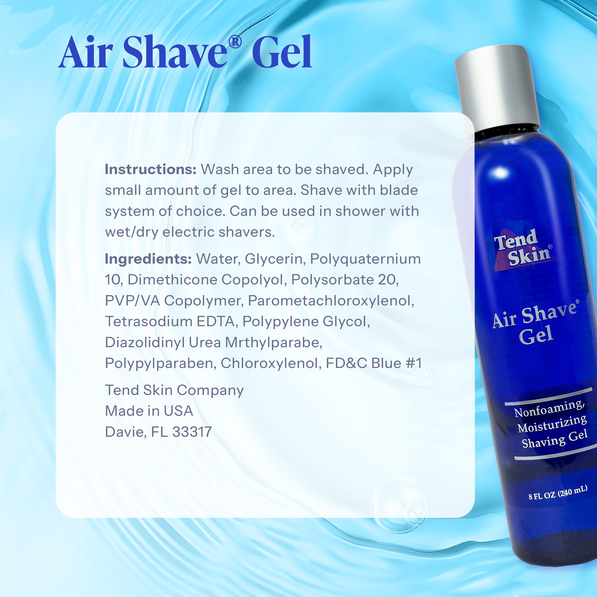 Tend Skin Air Shave Gel packaging for retail display and easy gifting.