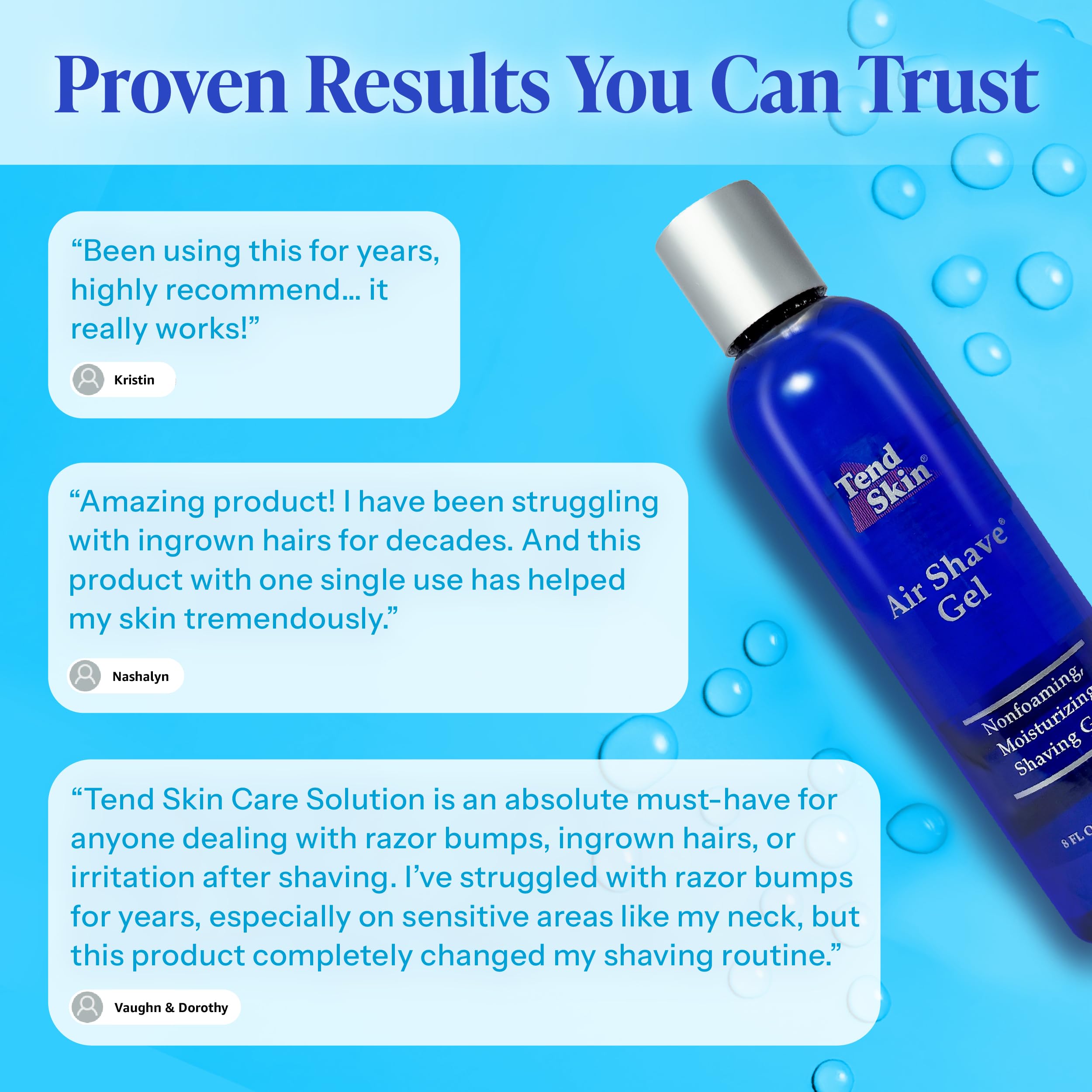 Tend Skin Air Shave Gel close-up with razor indicates smooth glide and reduced friction.