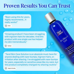 Tend Skin Air Shave Gel close-up with razor indicates smooth glide and reduced friction.