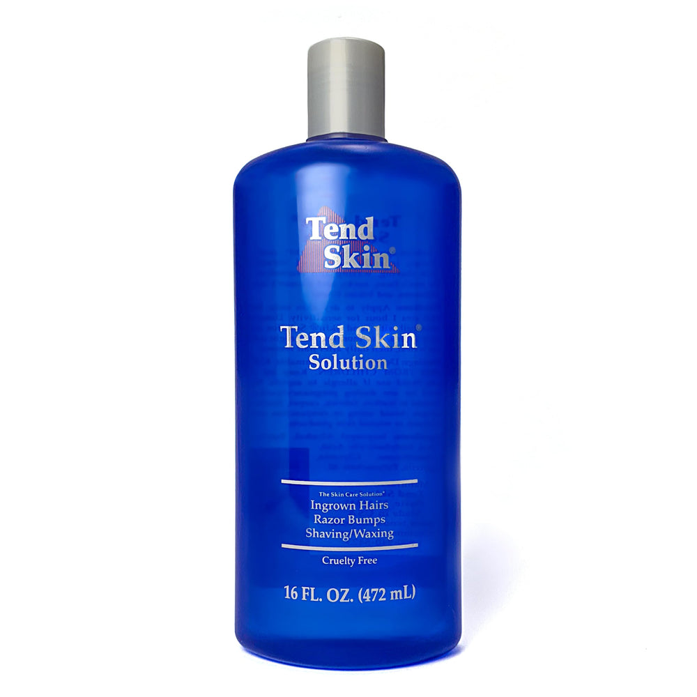 Tend Skin solution bottle front shows post-shaving care for smoother skin