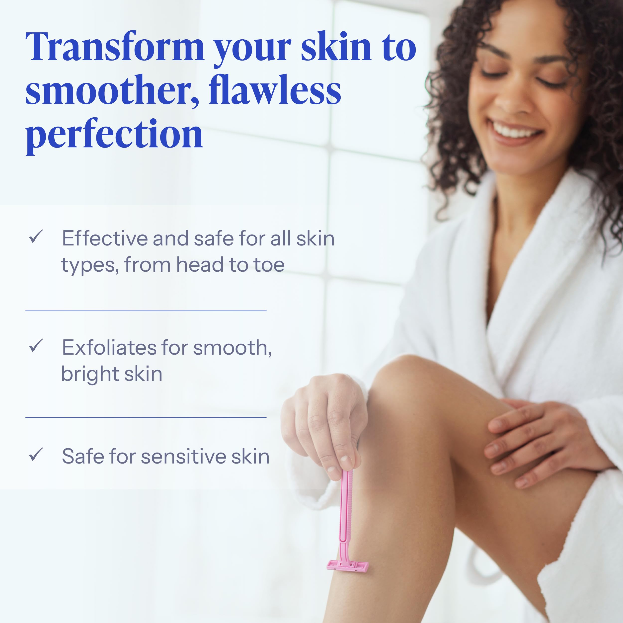 Tend Skin solution applied on legs suggests smooth post-shave results