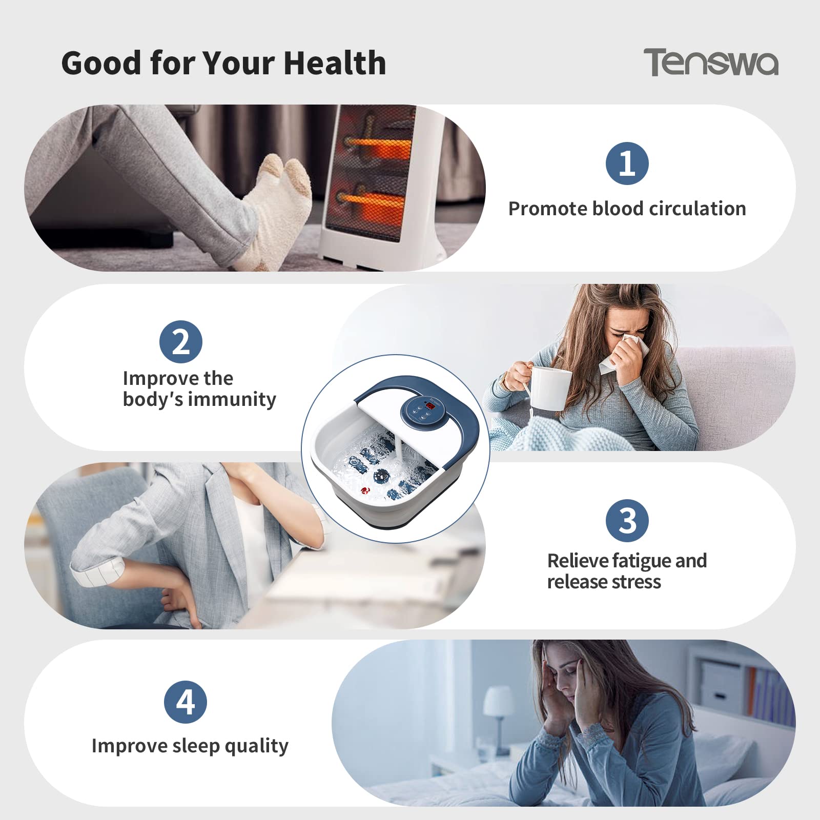 Tenswa foot spa includes medicine box and pumice stone for pampering.