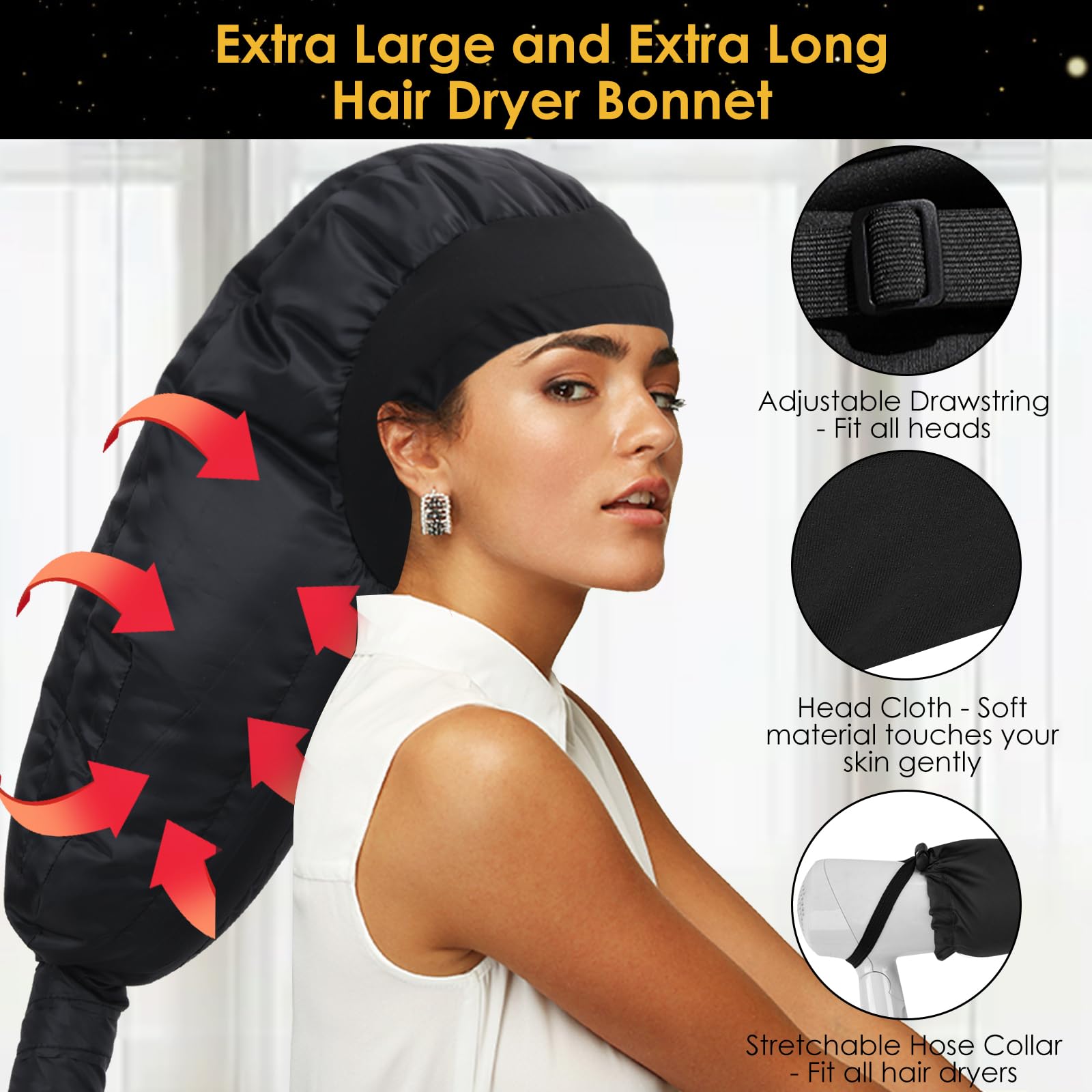 TEPENAR bonnet attachment showing 40-inch hose for extended reach and even heat