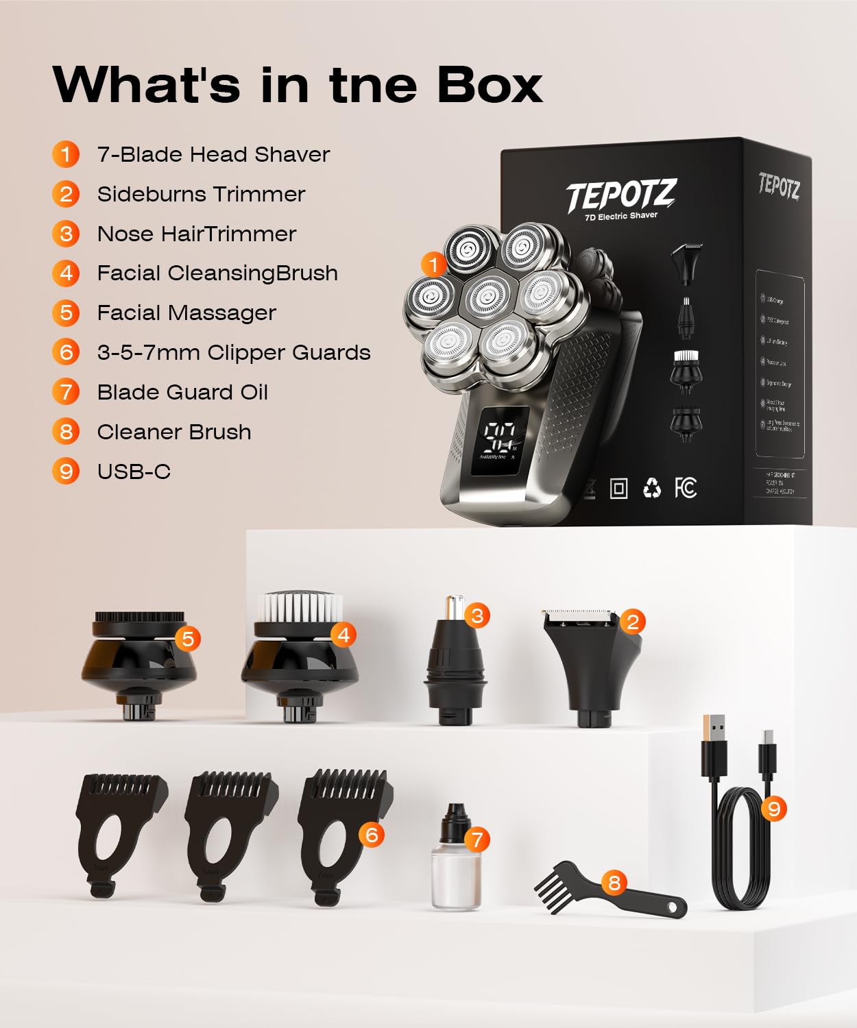 TEPOTZ 360° floating head with double-ring blades handles coarse and fine hair.