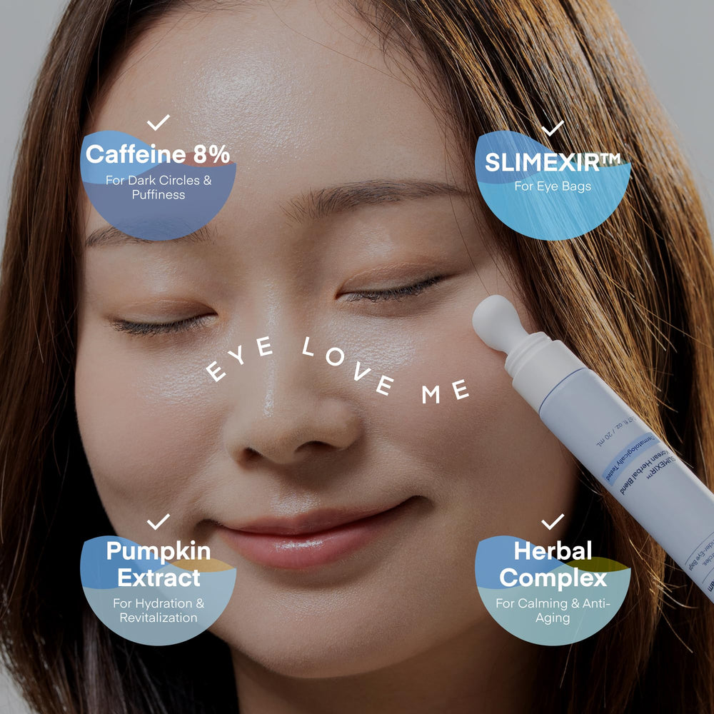TEREZ & HONOR 8% caffeine graphic illustrates energy complex for refreshed-looking eyes.