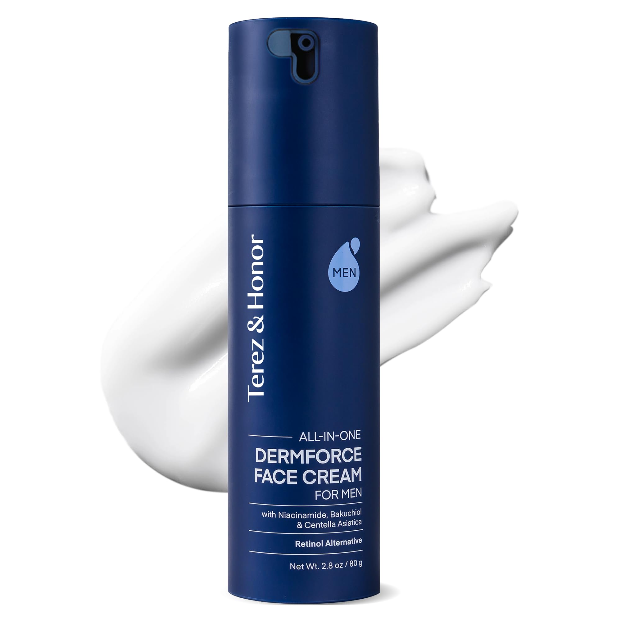 TEREZ & HONOR Dermforce face cream bottle closeup shows premium daily use.