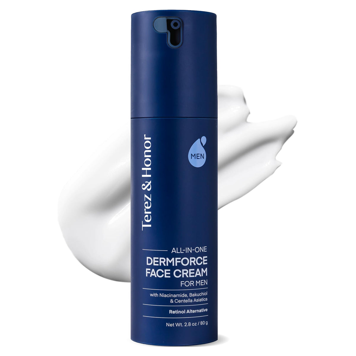 TEREZ & HONOR Dermforce face cream bottle closeup shows premium daily use.