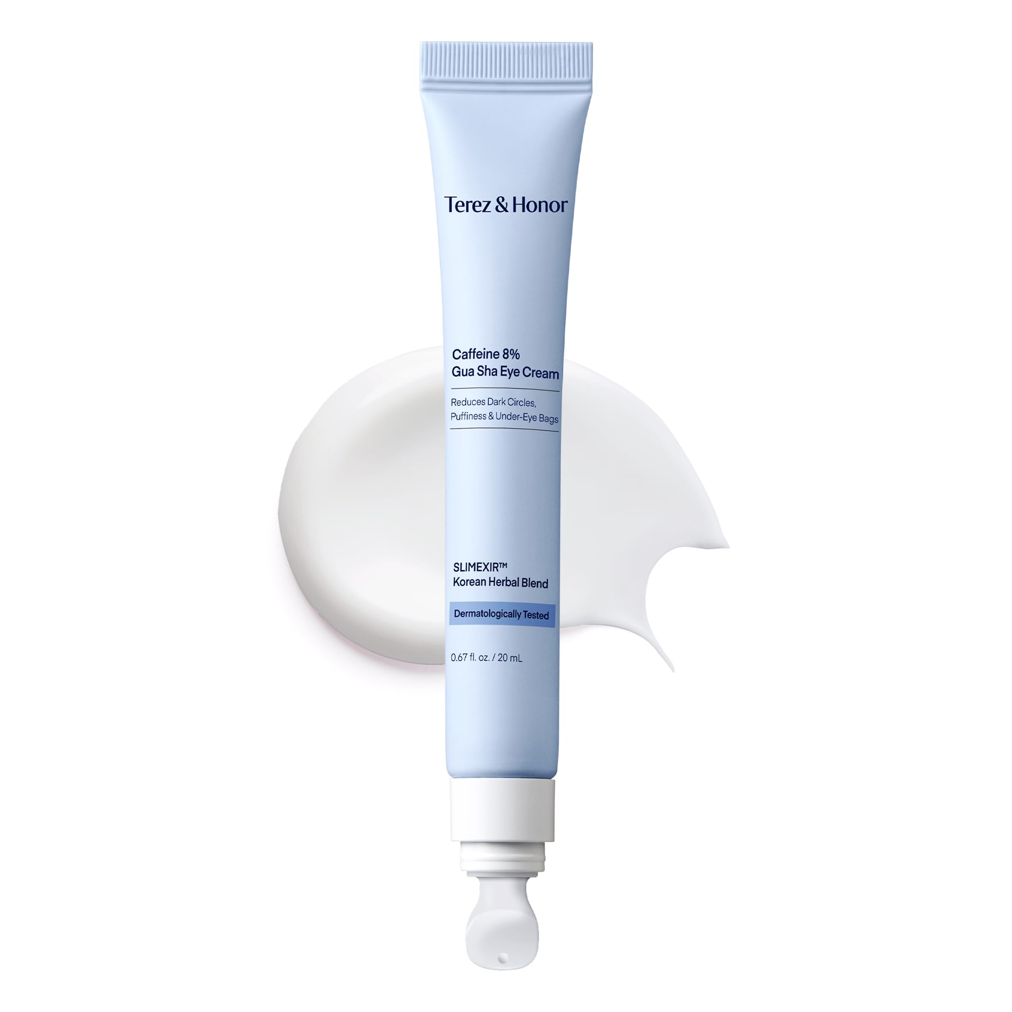 TEREZ & HONOR eye cream jar close-up highlights rich hydration for delicate under-eye skin.
