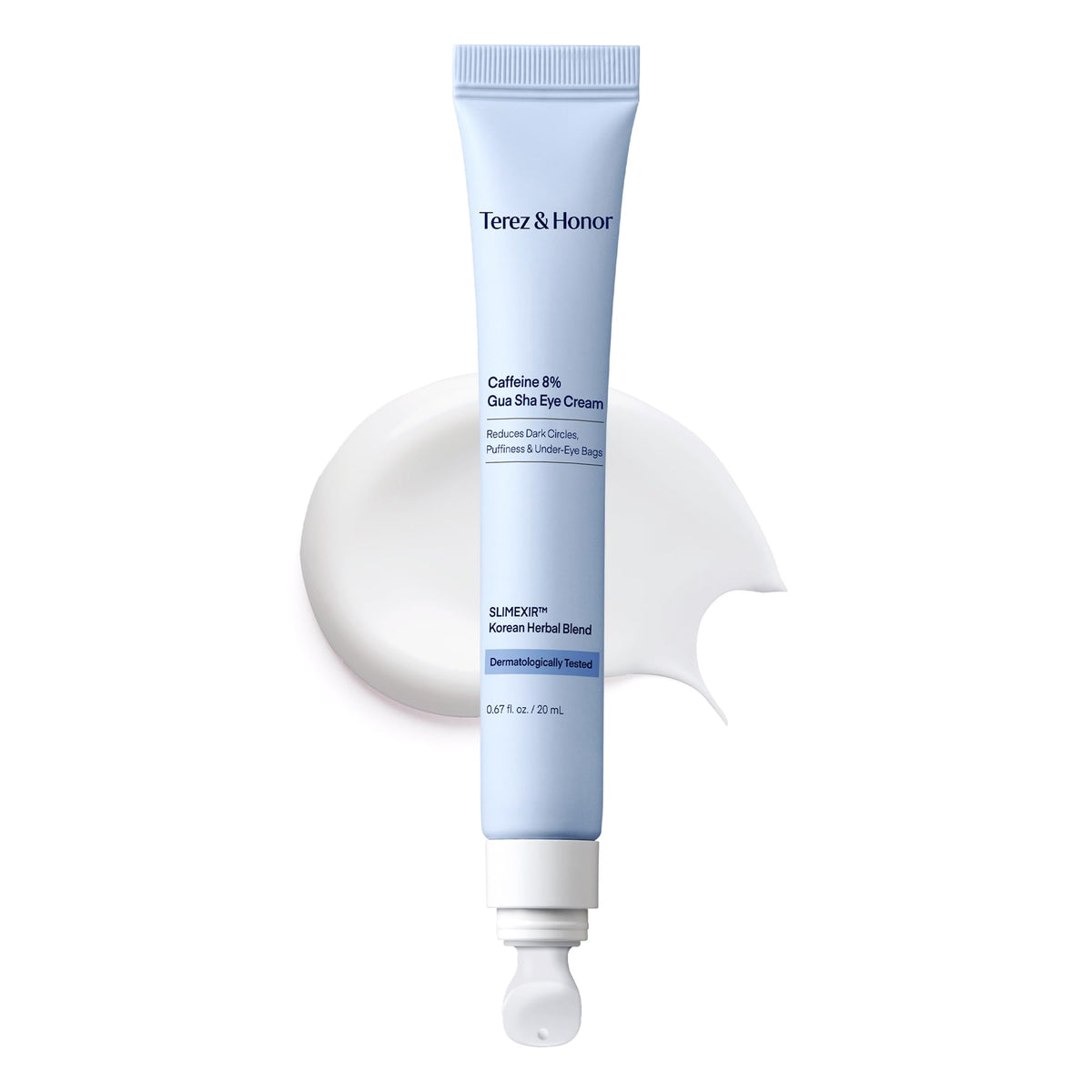 TEREZ & HONOR eye cream jar close-up highlights rich hydration for delicate under-eye skin.