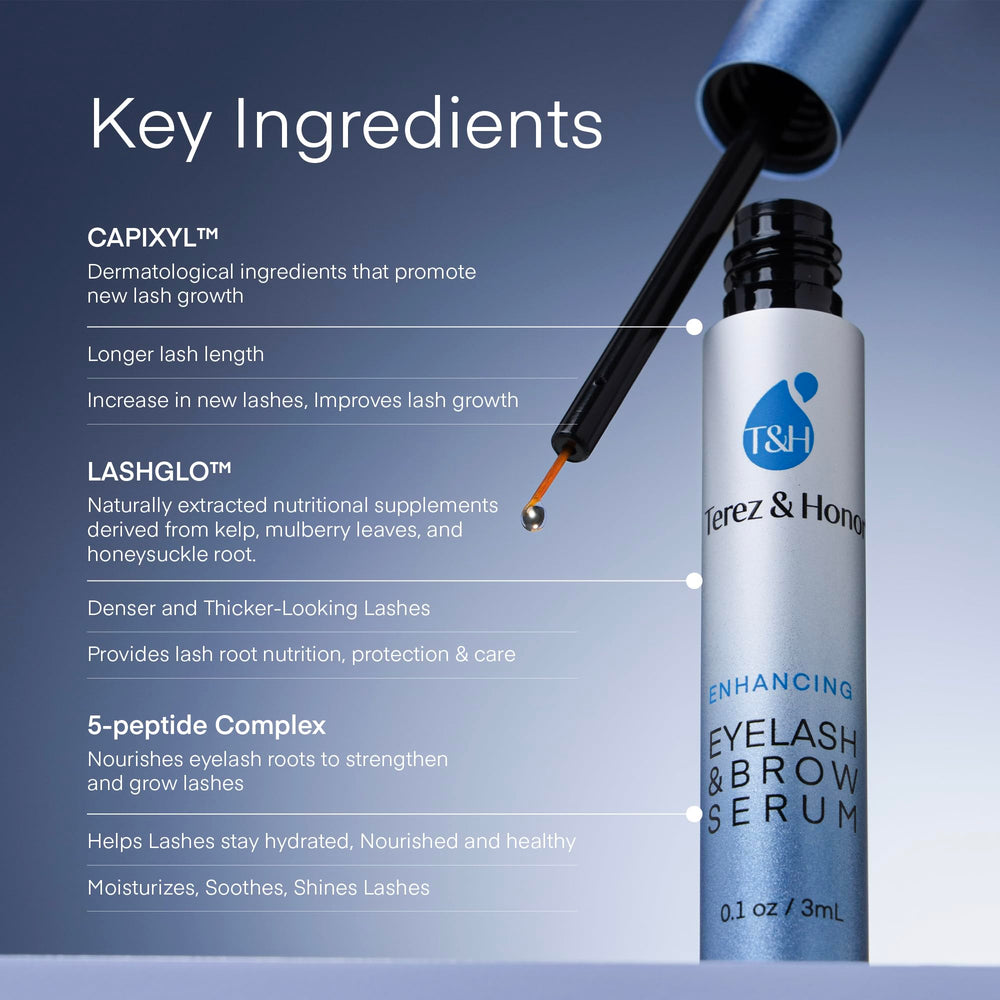 TEREZ & HONOR eyebrow serum applicator tip highlighting precise brow nourishment