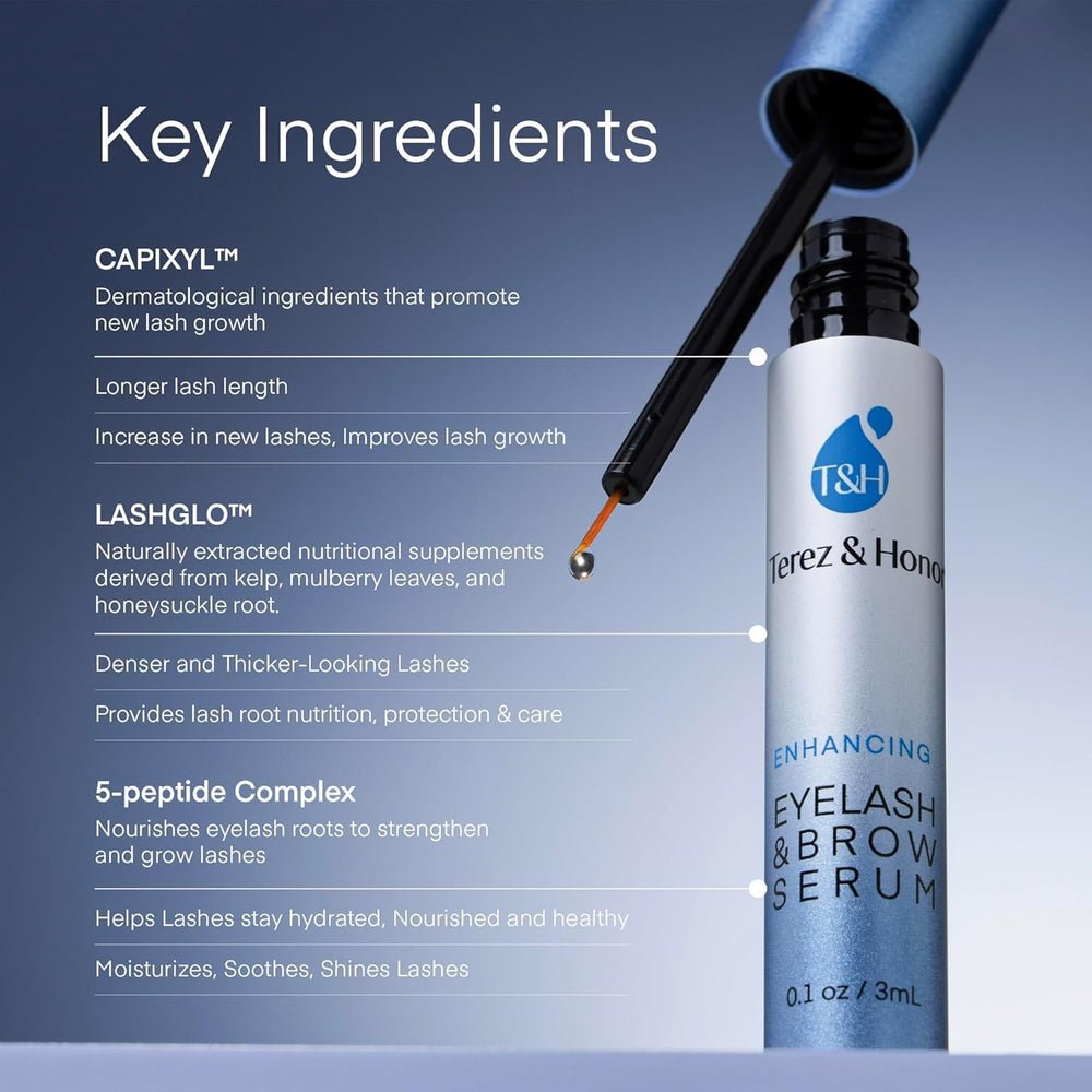 TEREZ & HONOR eyelash-brow serum applicator demonstrates precise application for safe use.
