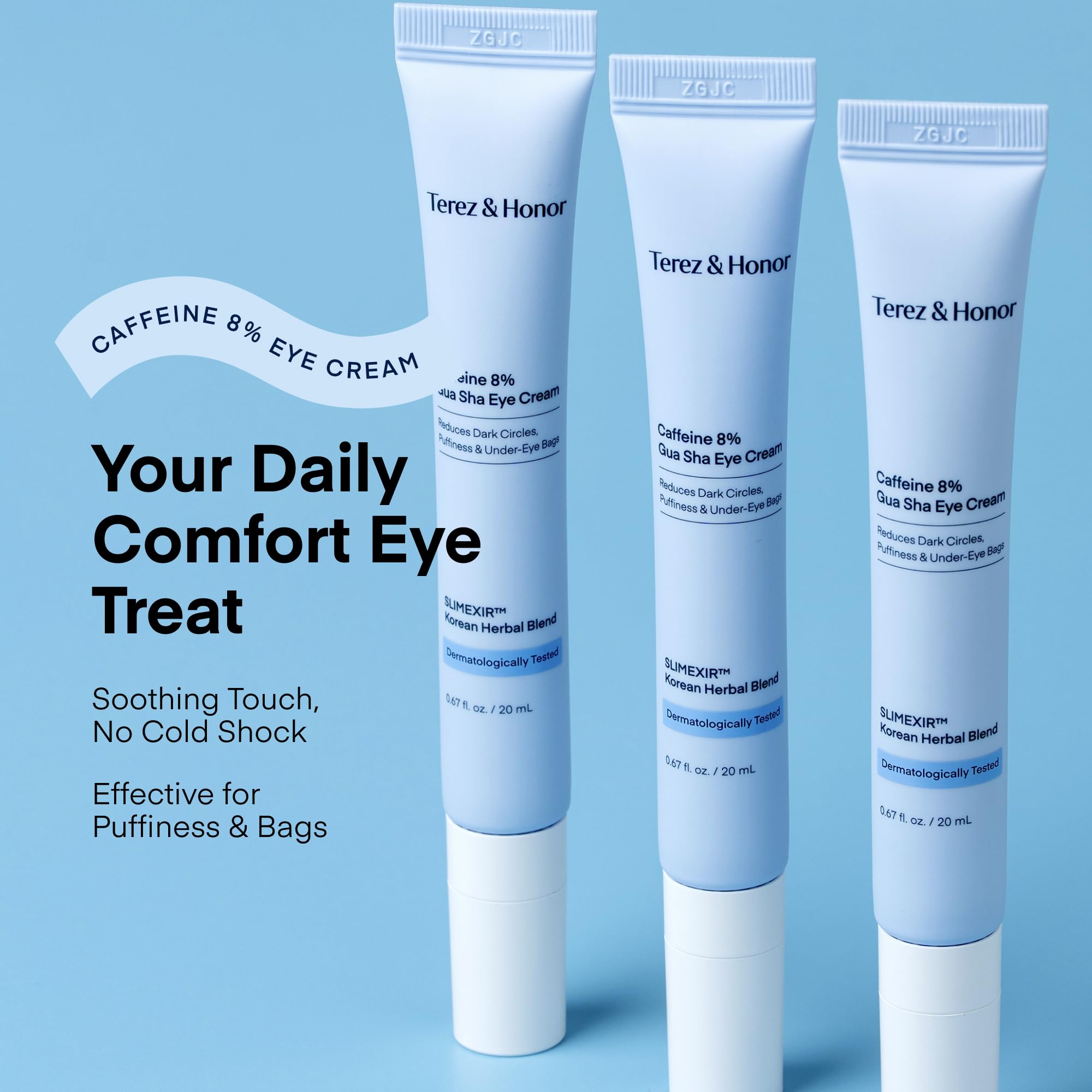 TEREZ & HONOR hyaluronic acid hydration for lasting under-eye elasticity.