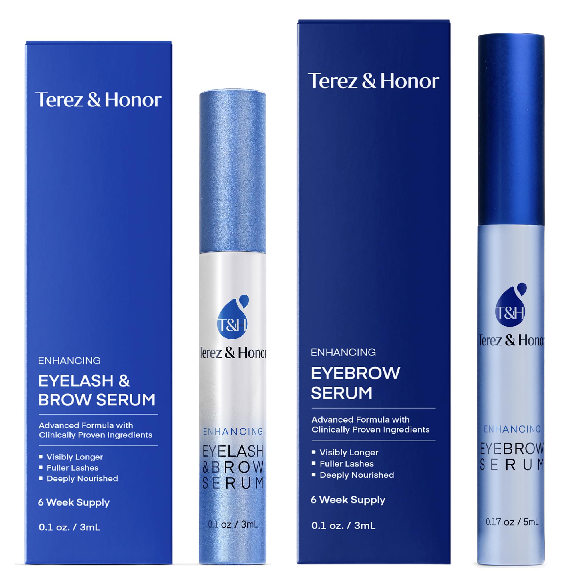 TEREZ & HONOR natural eyelash serum set bottle front for daily use and fuller lashes