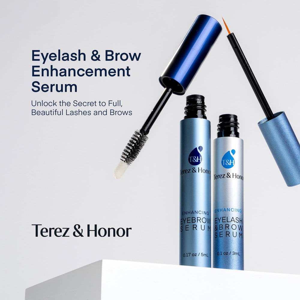 TEREZ & HONOR serum bottle with applicator ready for lash and brow care