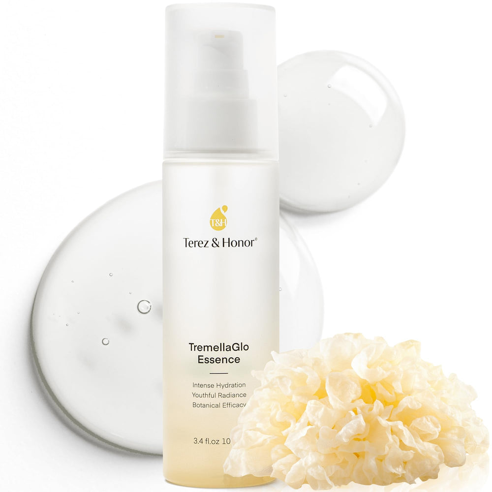 TEREZ & HONOR TremellaGlo serum bottle closeup for lasting hydration.