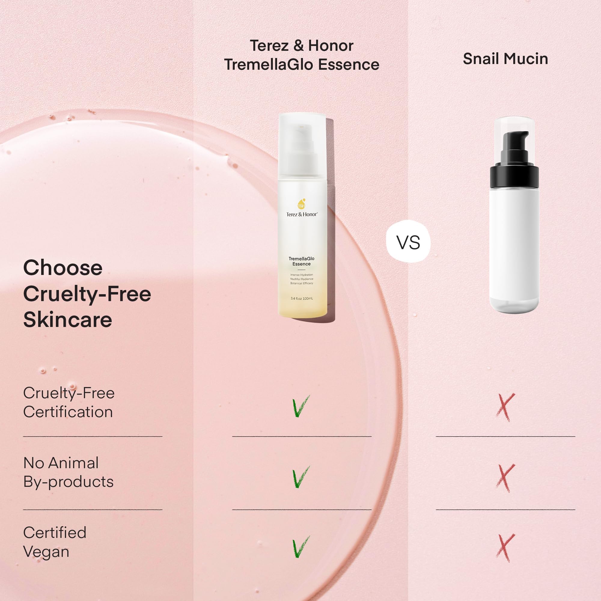 TEREZ & HONOR TremellaGlo serum texture swirl highlighting smooth, dewy finish.