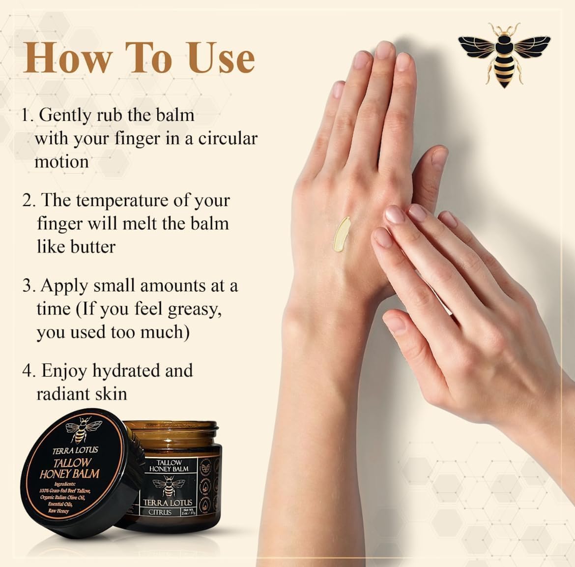 Terra Lotus balm on the face shows versatile all-skin-use potential.