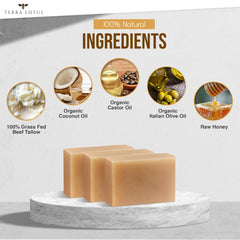 Terra Lotus 3-pack front view highlighting unscented bars for daily care.